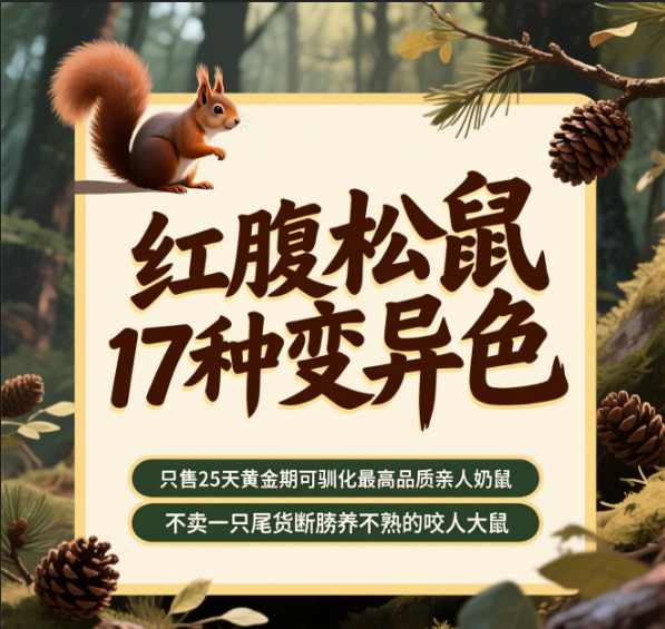红腹松鼠17种变异色【只售25-28天黄金期可驯化亲人奶鼠】-易客萌宠官网